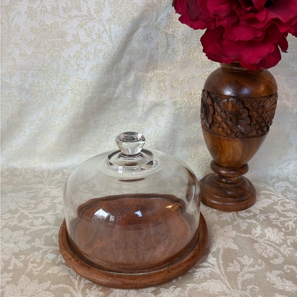 Dolphin Teakwood Base and Glass Dome Cloche - Picture 2 of 7